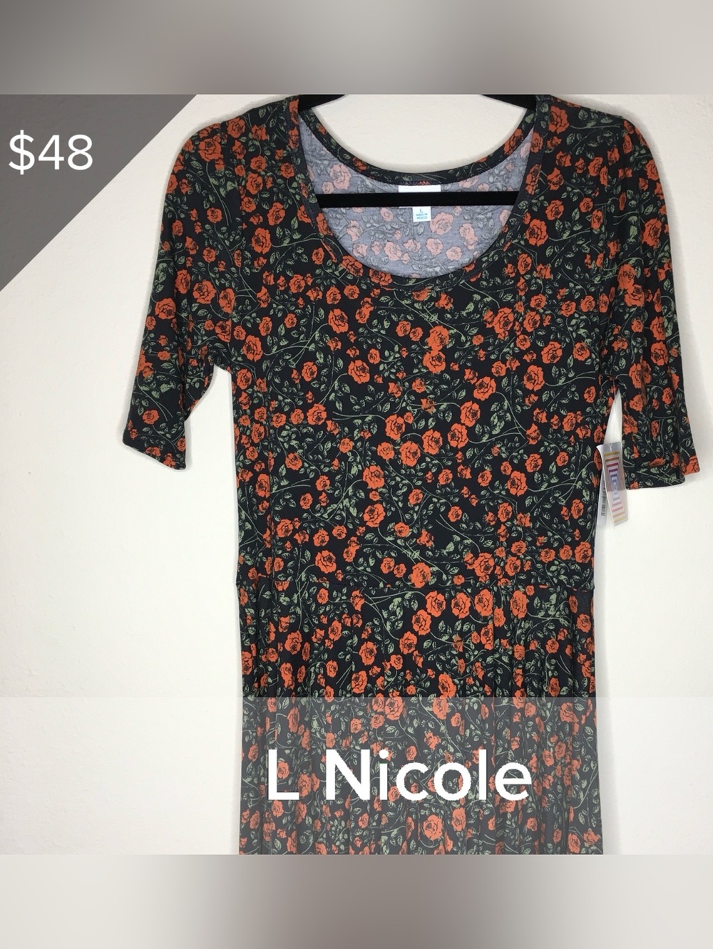 LuLaRoe Nicole Black Dress with Orange Floral Print